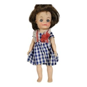 Vintage 1966 Effabee Baby Doll Blue eyes brunette hair eyes blink‎ 8in Gingham